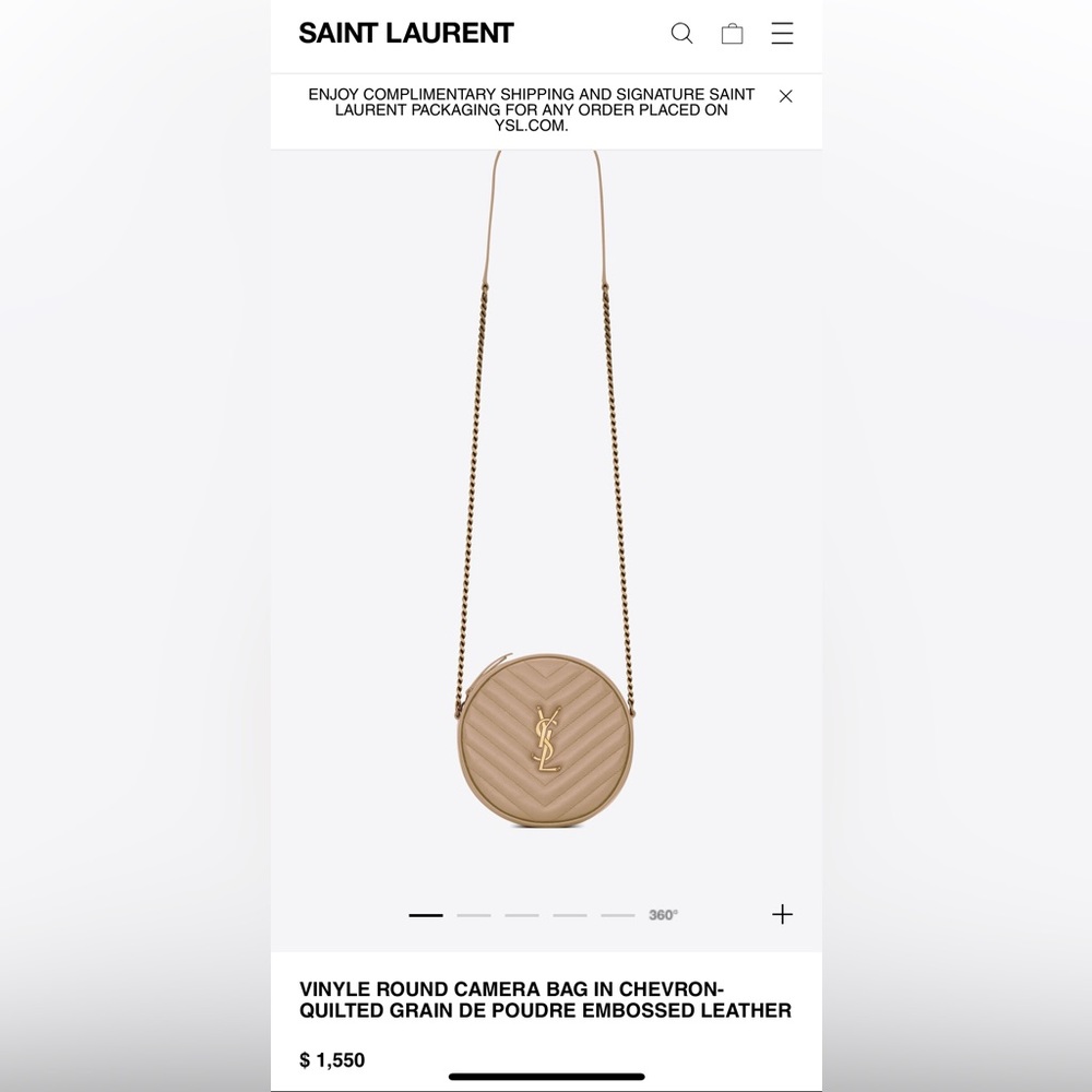 Saint Laurent Vinyle Round Camera Bag Matelasse Chevron Leather Neutral****NEW!!